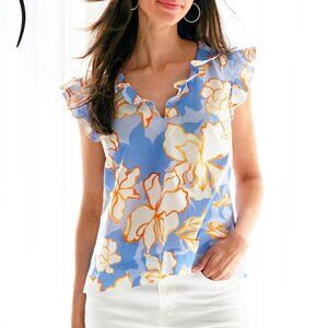 Finley NWT Ava Top White Lotus Print